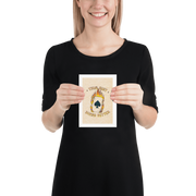 Woman holding Art print of the Ace of Spades engulfed in flames with the text "THIS SUIT BURNS BETTER", The Simpsons inspired, Twin Peaks Inspired